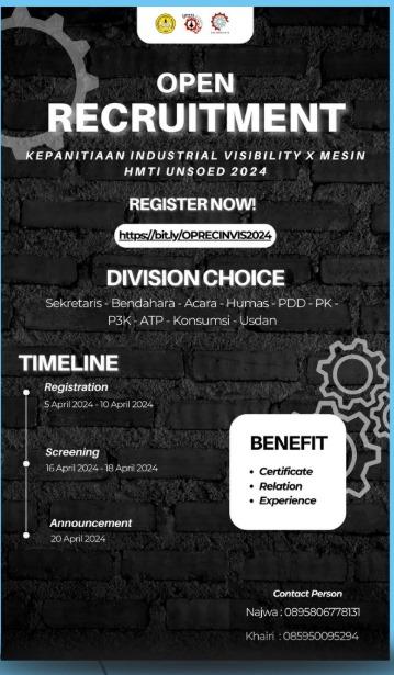 Open Recruitment Kepanitiaan Industrial Visibility X Mesin 2024